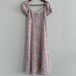 Monteau | Pink Floral Milkmaid Midi Dress | Size S